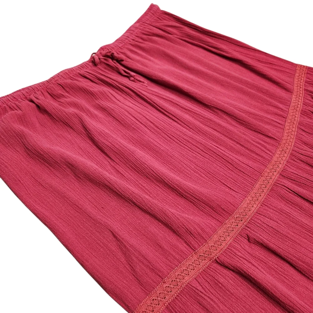 Y2K Vintage Midi‎ Maxi Prairie Skirt Red Broomstick Coquette Lace Cottagecore 22